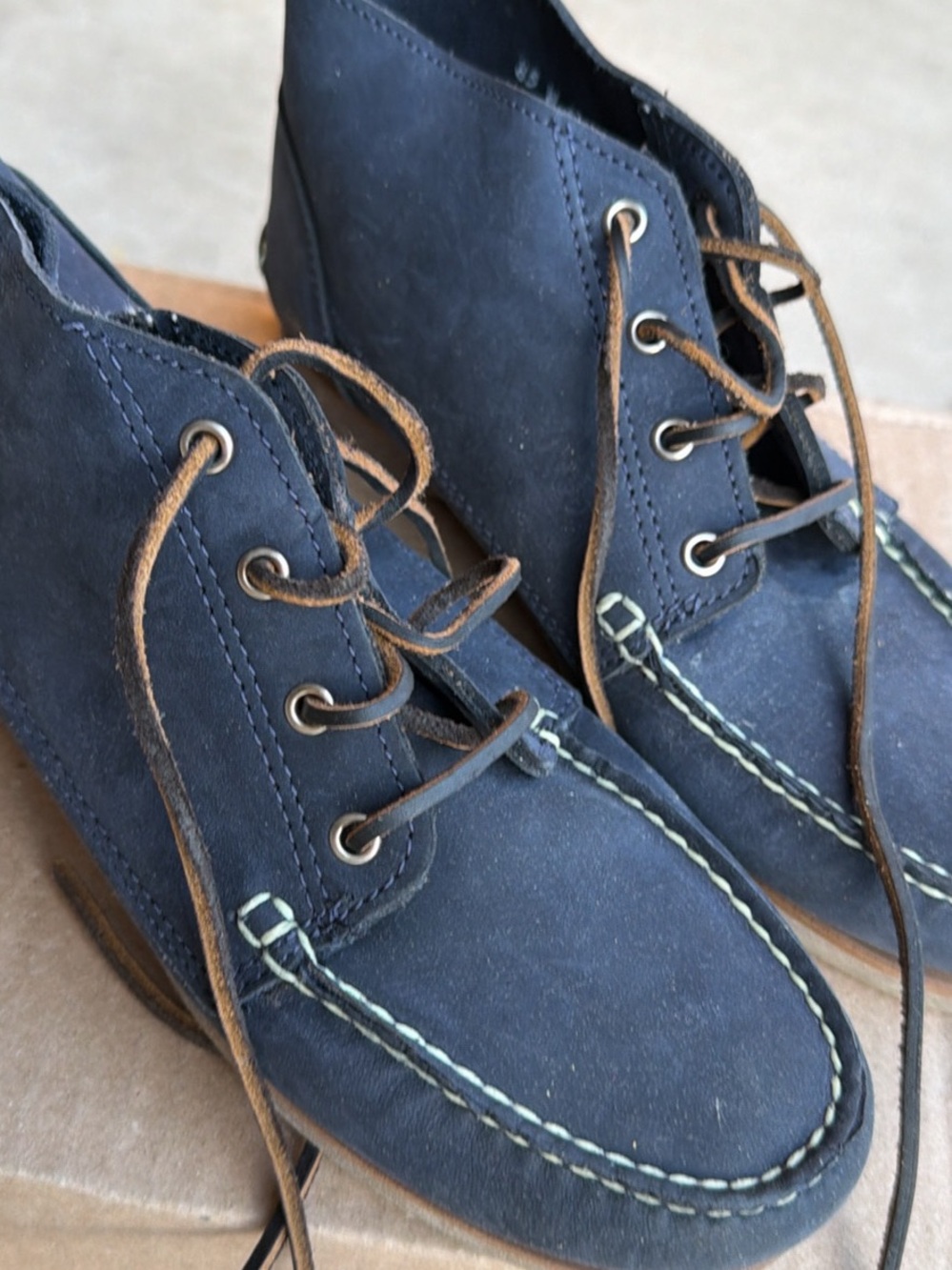 Timberland Navy Suede Ankle Boots with Brown Laces
